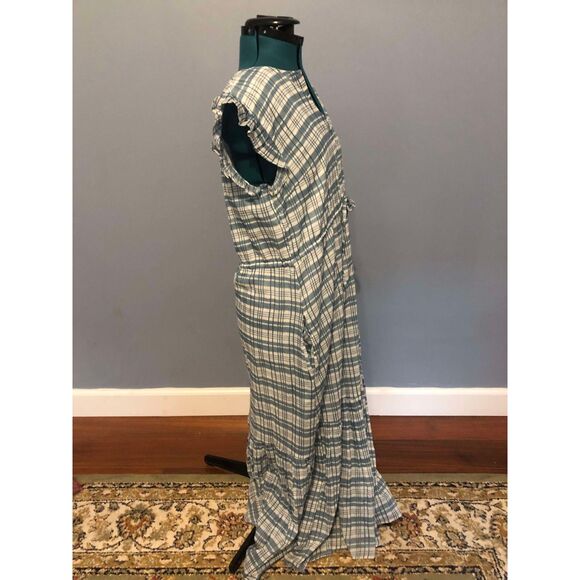 Olivia James the Label Delia Blue Plaid 100% Cotton Maxi Sundress, size M - Picture 3 of 6